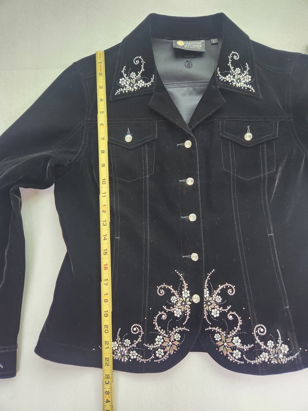 Vintage Black Velvet Embroidered Jacket Whimsigoth Boho Beaded Jacket SZ L - Picture 16 of 16